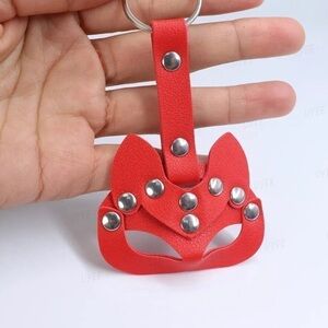 3 For $35 Red Vegan Leather Studded Animal Bondage Mask Keychain